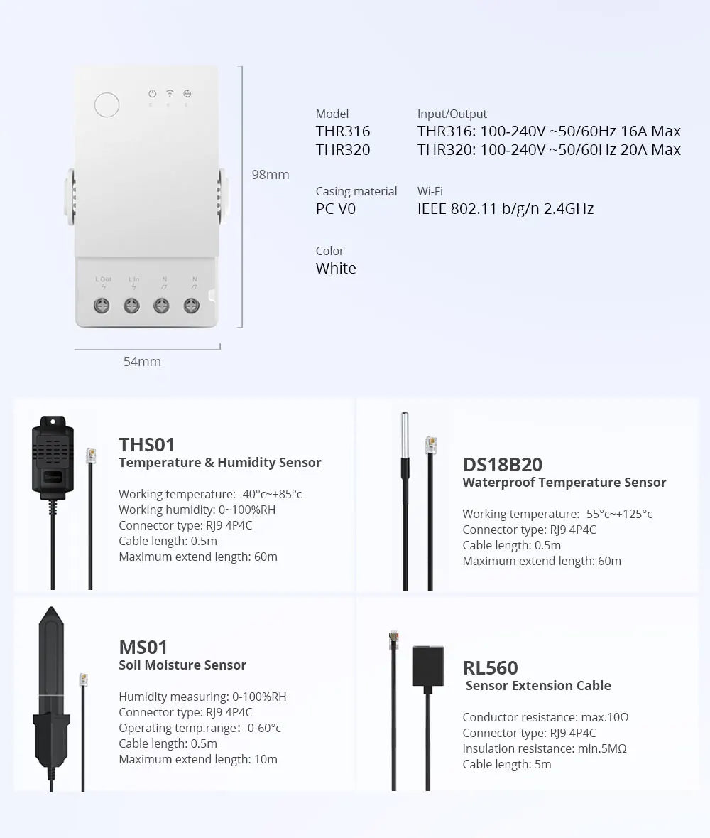 16/20A SONOFF TH Elite Origin Wifi Temperature Humidity Monitor Controller Switch With THS01/WTS01 Sensor Diy Smart Thermostatic