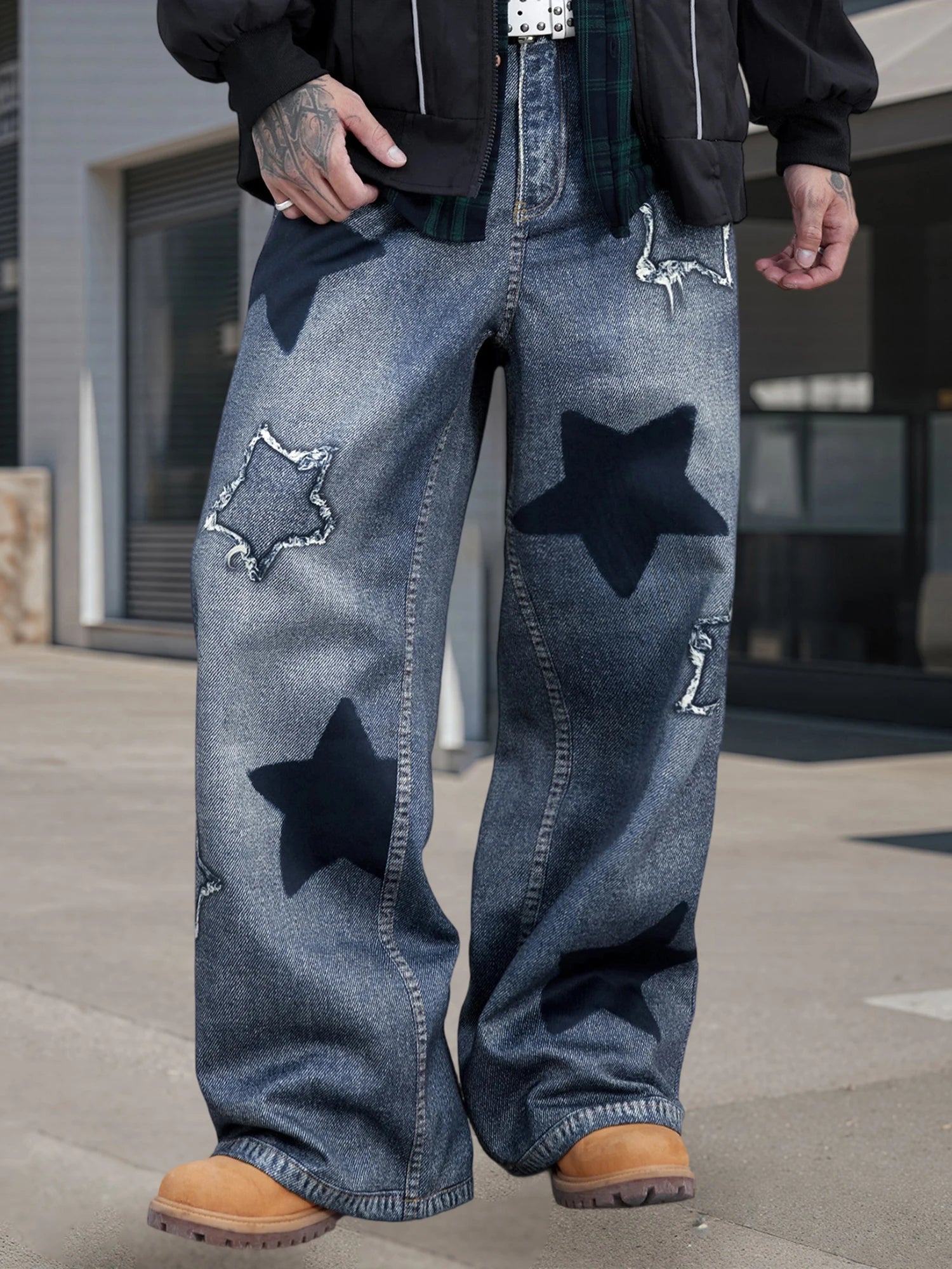 2026 Collection Men Jeans Urban Cool Stars Embroidery Loose Casual Jeans Trousers Streetwear for Daily Party - You Offer
