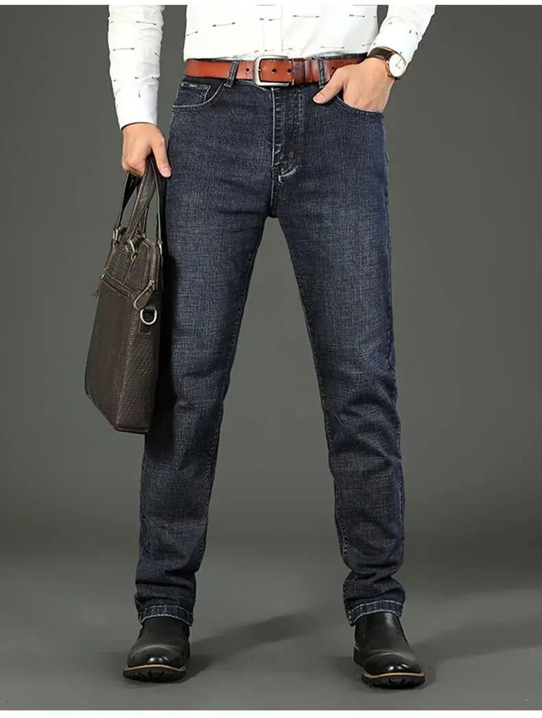Wthinlee New Business Men's Jeans Casual Straight Stretch Fashion Classic Blue Black Work Denim Trousers Male Brand Clothing - You Offer