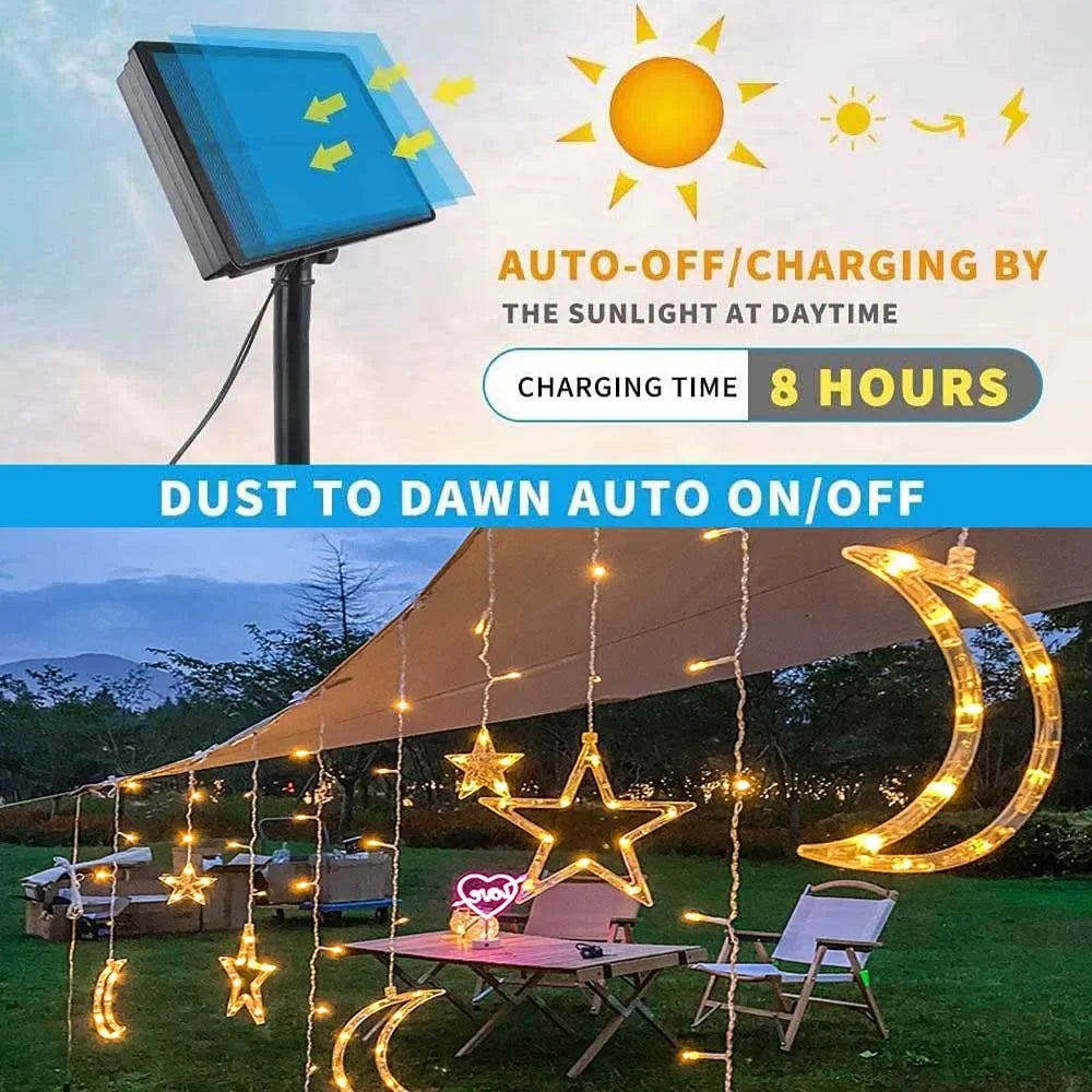 Star Moon Solar Battery String Lights 8Mode Outdoor Christmas Garland LED Fairy Light for Ramadan Festoon Wedding New Year Decor