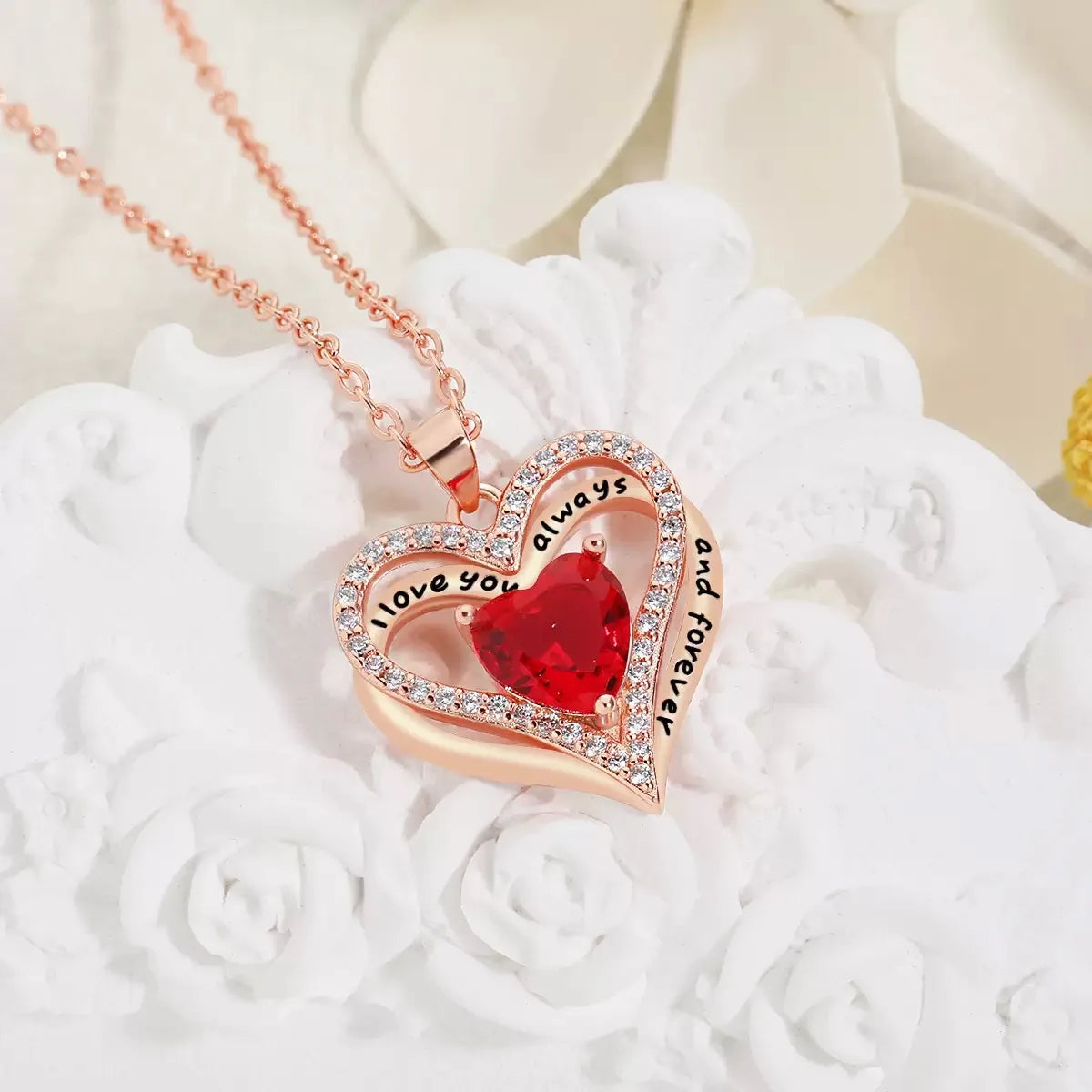 Heart Pendant Necklaces For Women With Rose Flower Gift Box Girlfriend Mother Family Birthday Fashion Romantic Surprise Gifts - You Offer