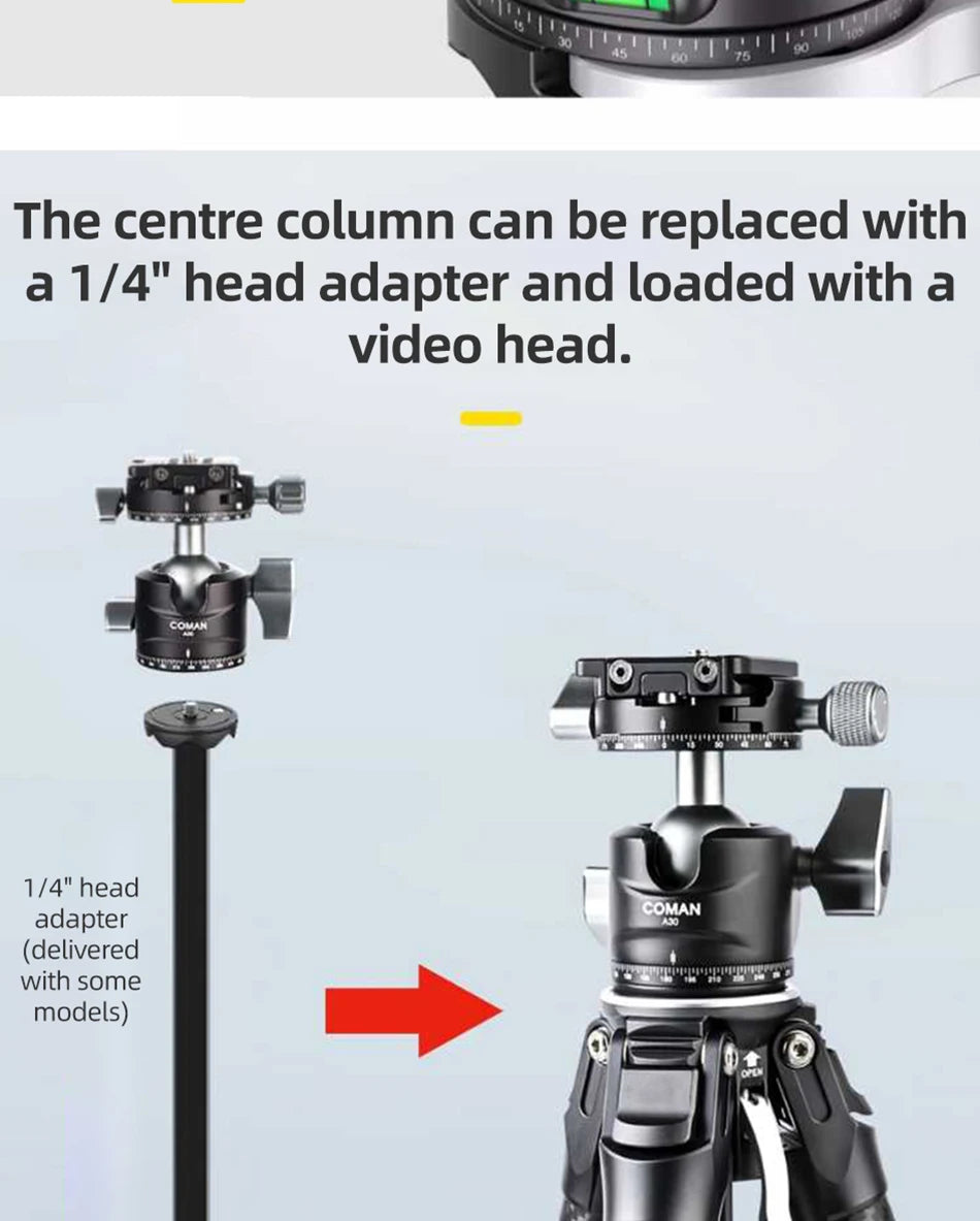 COMAN Zero F38 Carbon Fiber Travel Tripod Lightweight Professional Dslr Camera Tripod For Film making Smartphone Maxload 39.6lbs