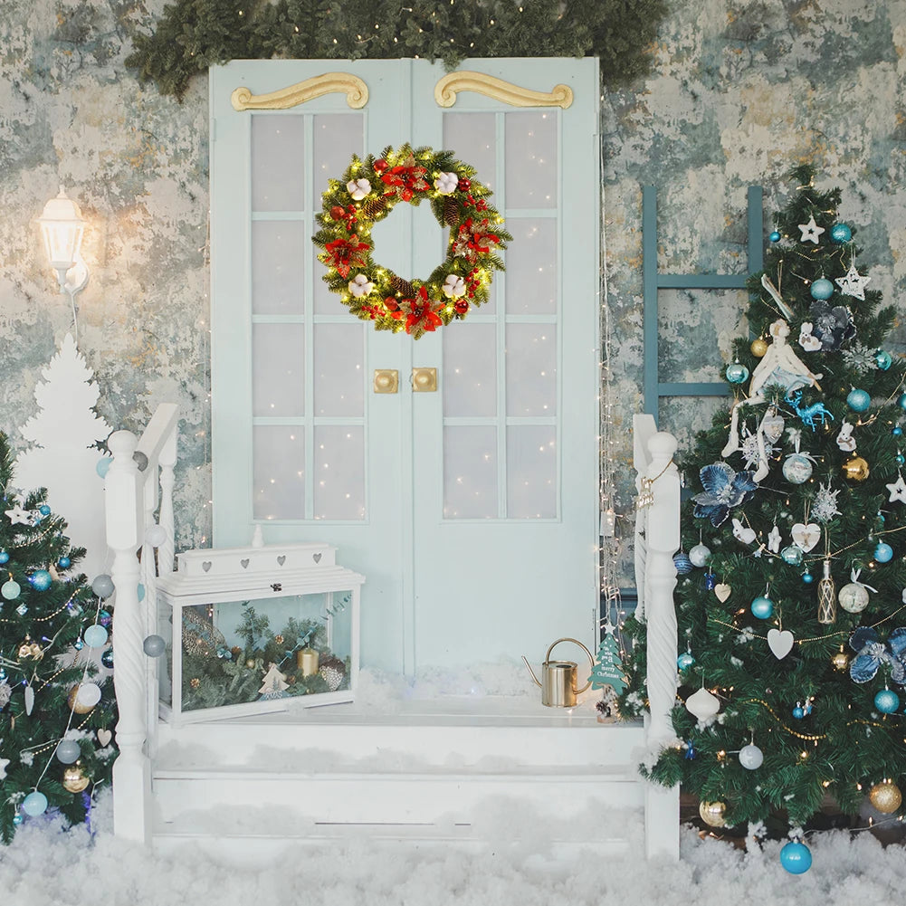 2025 Christmas Wreath with LED PVC Berry Ball Christmas Wreath Window Door Wall Ornament Decorations Home Halloween Decor Gifts