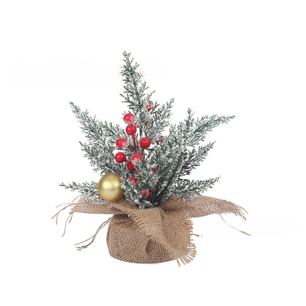 SRETNO Mini Christmas Trees Desktop Ornament Red Fruit Pine Pagoda Artificial Plants Christmas Decorations Arbolitos De Navidad