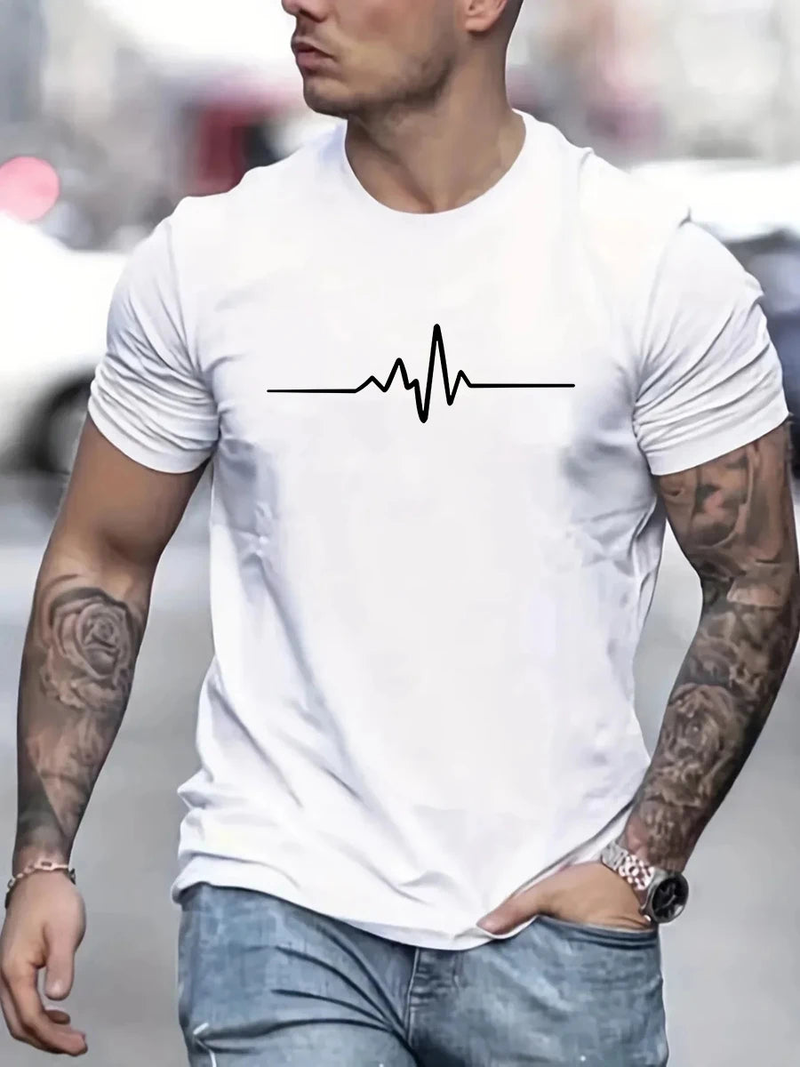 Men's 100% cotton summer loose size Creative Graphic printed slim fit casual sports round neck short sleeved T-shirt top