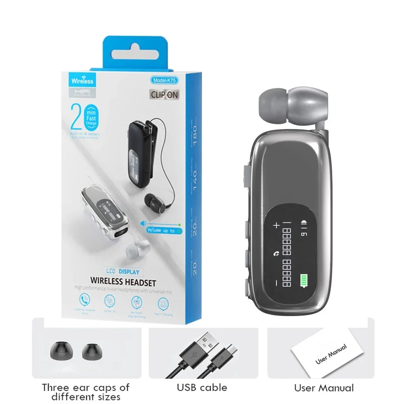 K75 Business Earphones Hands Free Bluetooth V5.4 LCD Display Wireless Earphones for Call and Cycling Noise Reduction Earphones