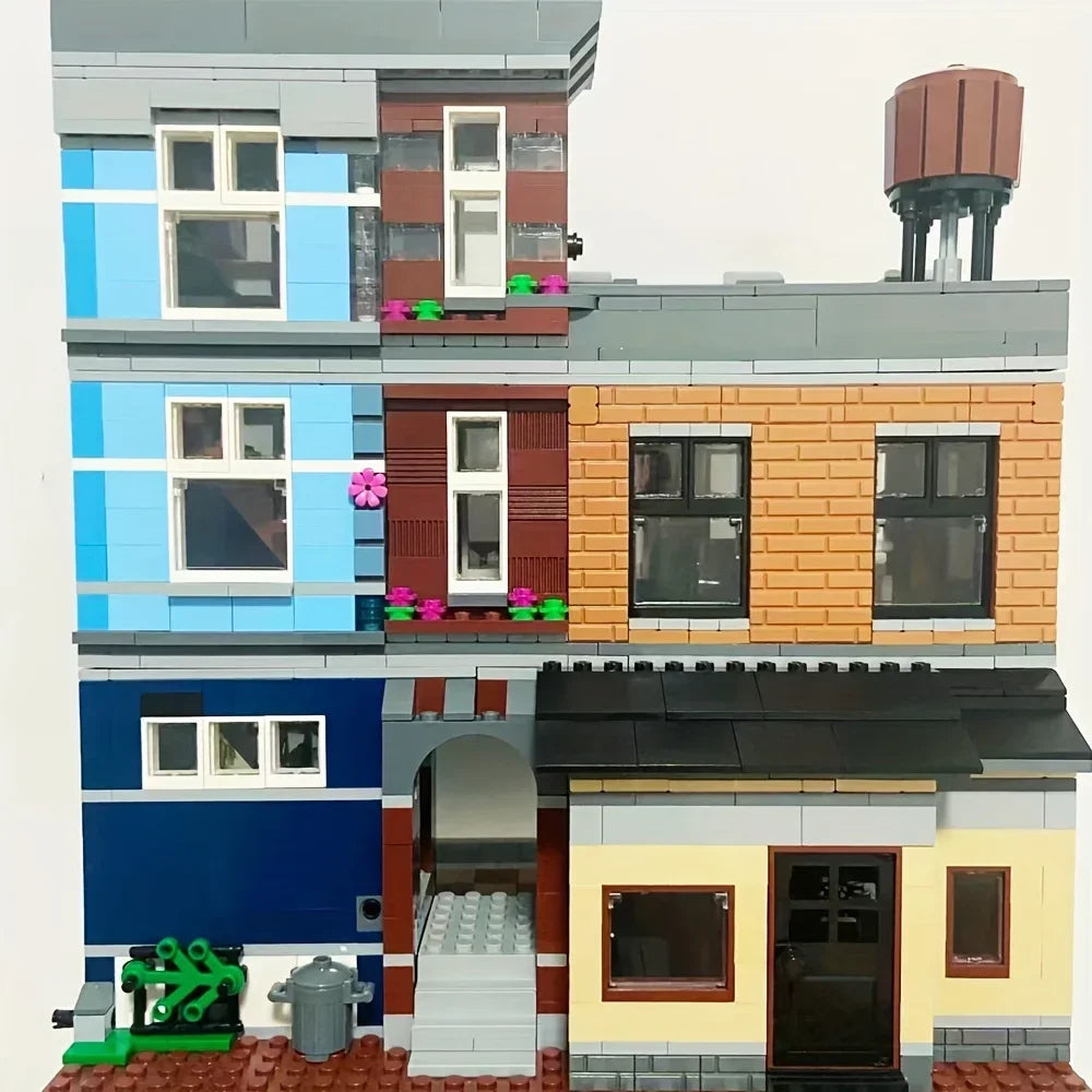 Creative Expert Brick Bank Cafe Corner Model MOC Street View House Building Blocks Toys Pet Book Shop Town Hall Downtown Diner