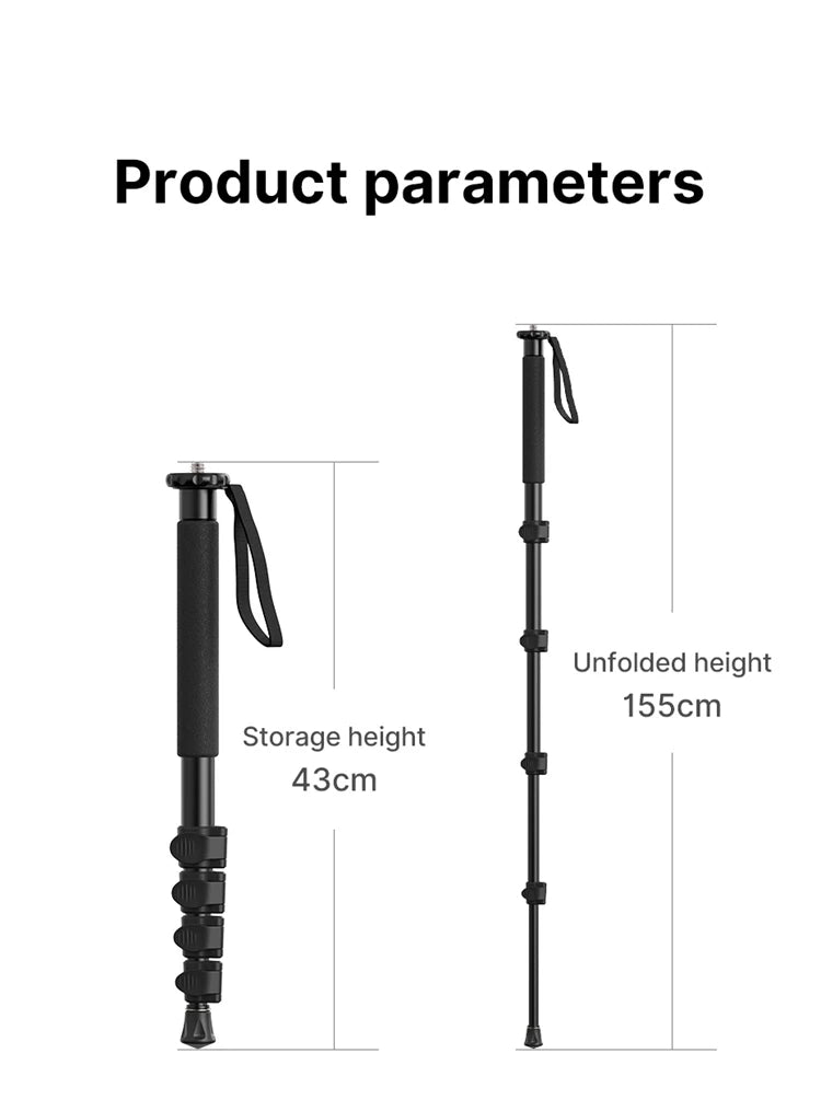 Ulanzi TB12 Monopod Extendable Camera Tripod Load 5kg 155cm/61”  Phone Selfie Stick 1/4" Mount for Sony Canon Nikon Camera DSLR