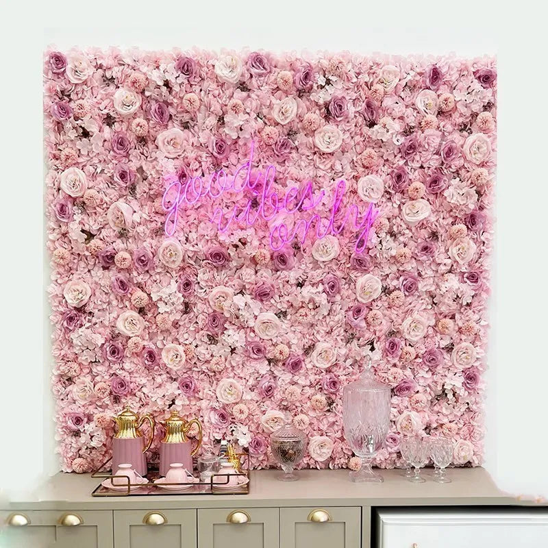 Pink Silk Rose Flower Wall Panels Artificial Flower for Wedding Decoration Baby Show Party Home Bedroom Backdrop Decor - You Offer