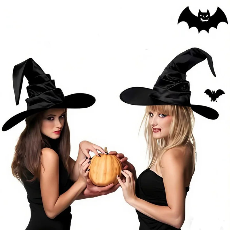 Black Witch Hat Halloween Folds Wizard Party Cosplay Costume Headgear Devil Cap Props Decoration Supplies for Adult Women Men