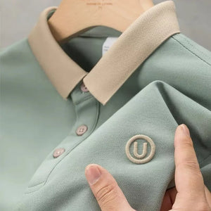 Ice silk short-sleeved T-shirt for men, new summer high-end embroidered luxurious silky quick-dry breathable polo shirt.