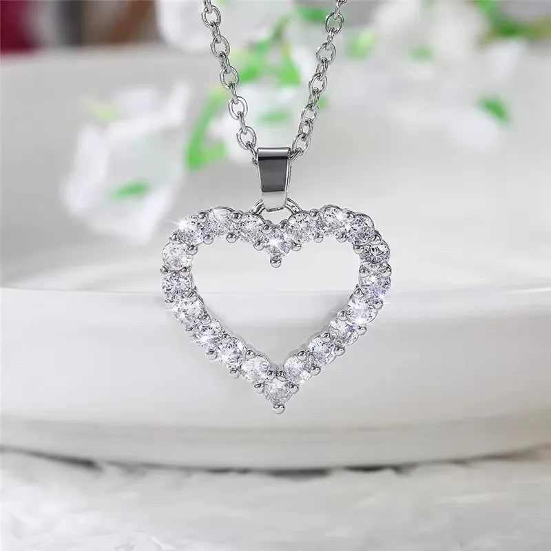 CAOSHI Eternal Heart Shaped Necklace Sparkling Zirconia Accessories for Lady Chic Simple Style Jewelry Romantic Confession Gifts - You Offer