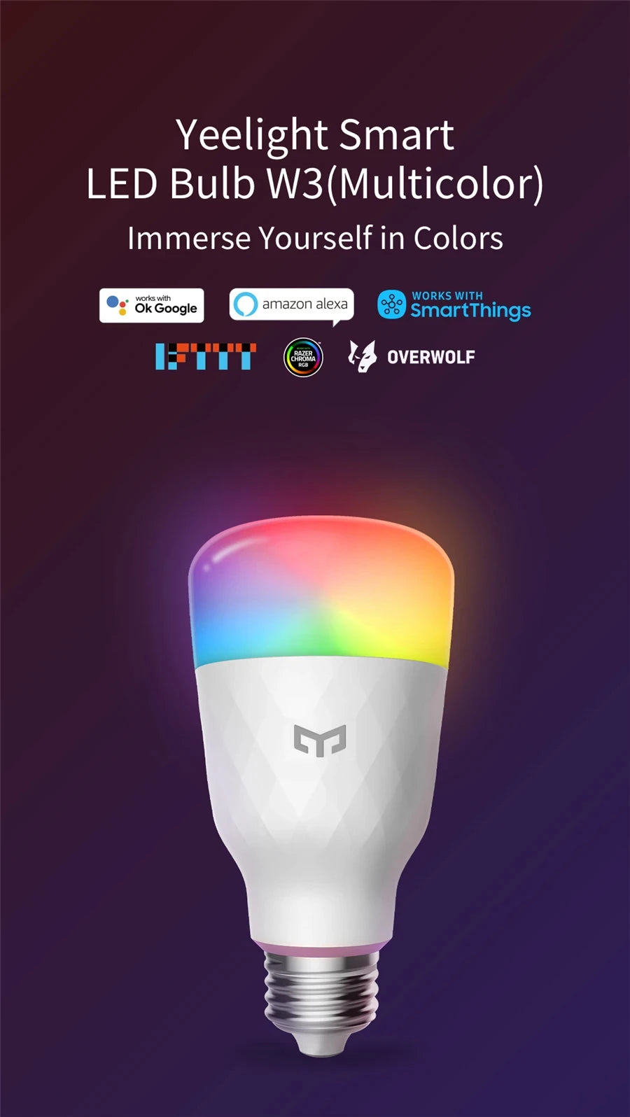 Yeelight Smart LED Bulb W3 E27 Multicolor Ambient Light Wifi Voice Control 1700K-6500K For Mi Home Alexa Google SmartThings