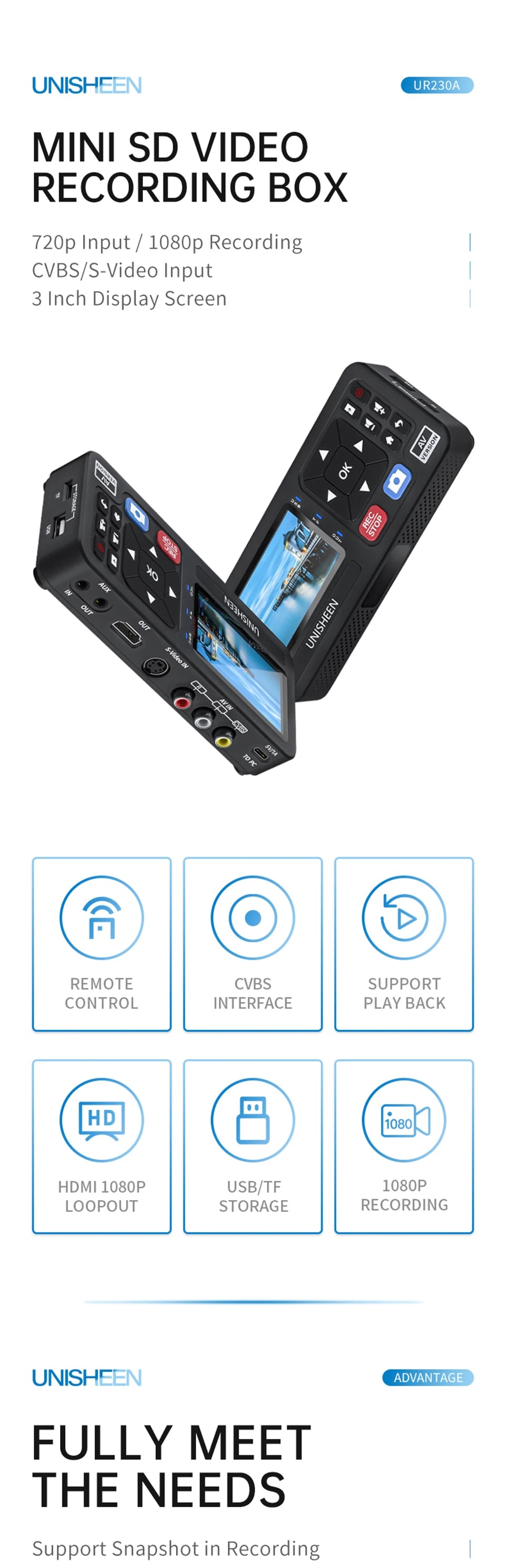 UNISHEEN Old Camcorder Converter Casette MP3 Reel Mini Small VHS Tape to Flash Digital Video Camera Recorder for TV with Monitor