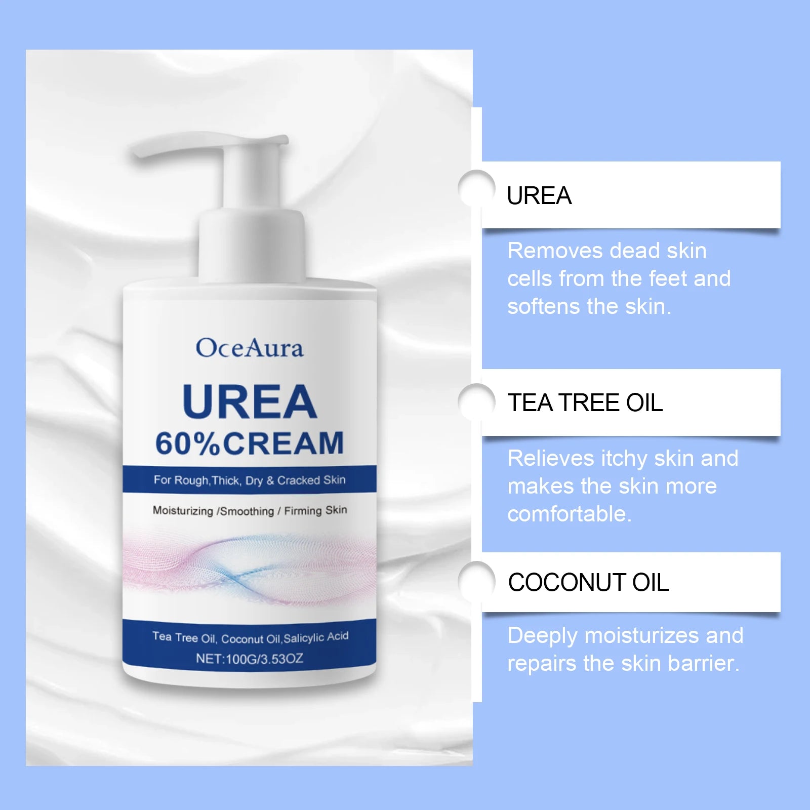 60% Urea Foot Cream Heel Repair Moisturizing Soft Relieve Drying Cracked Remove Calluses Dead Skin Removal Hand Foot Skin Care