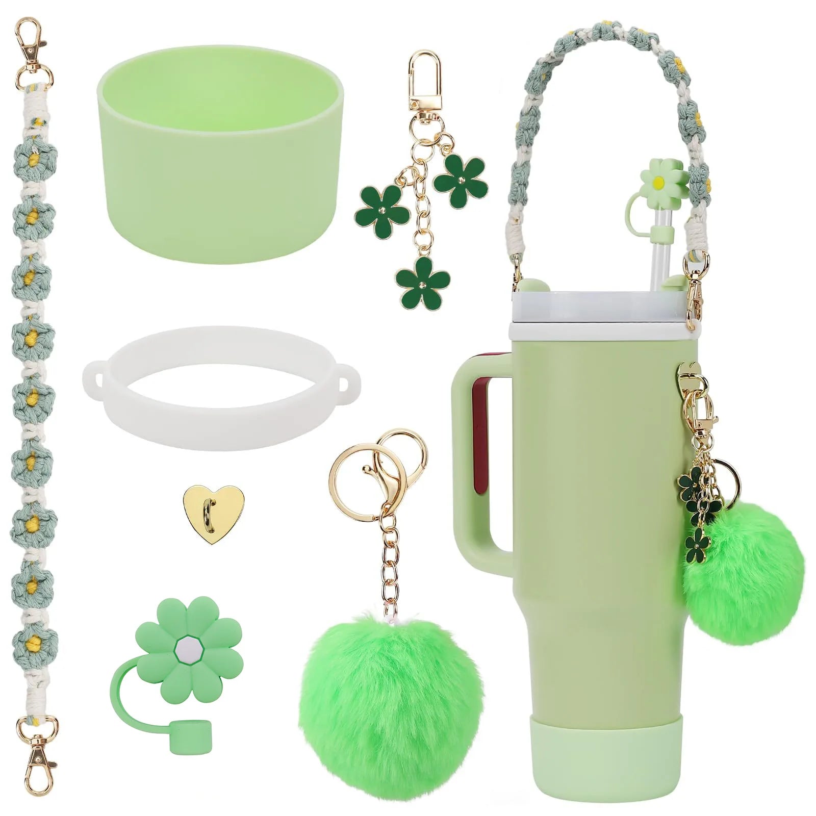 hand-made straw cap case Charm chain pendant lot Accessories Initial Keychain Handle for Stanley cup bottle Tumbler for Women - You Offer