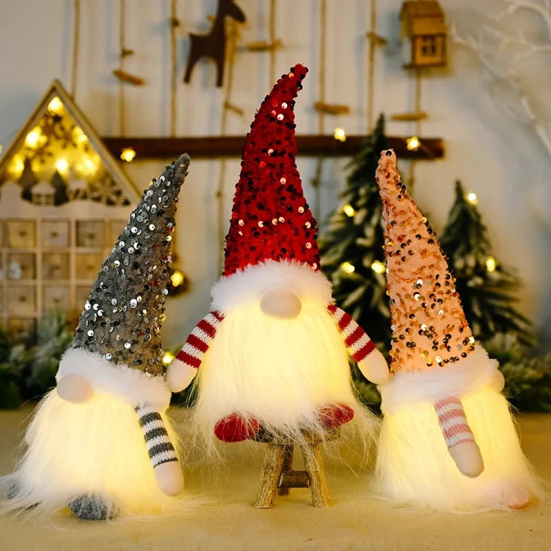 Christmas Decorations, Long Beard, Plush Hat, Light, Gift Holder, Walking Stick, Rudolph Doll, Window Display Item Navidad