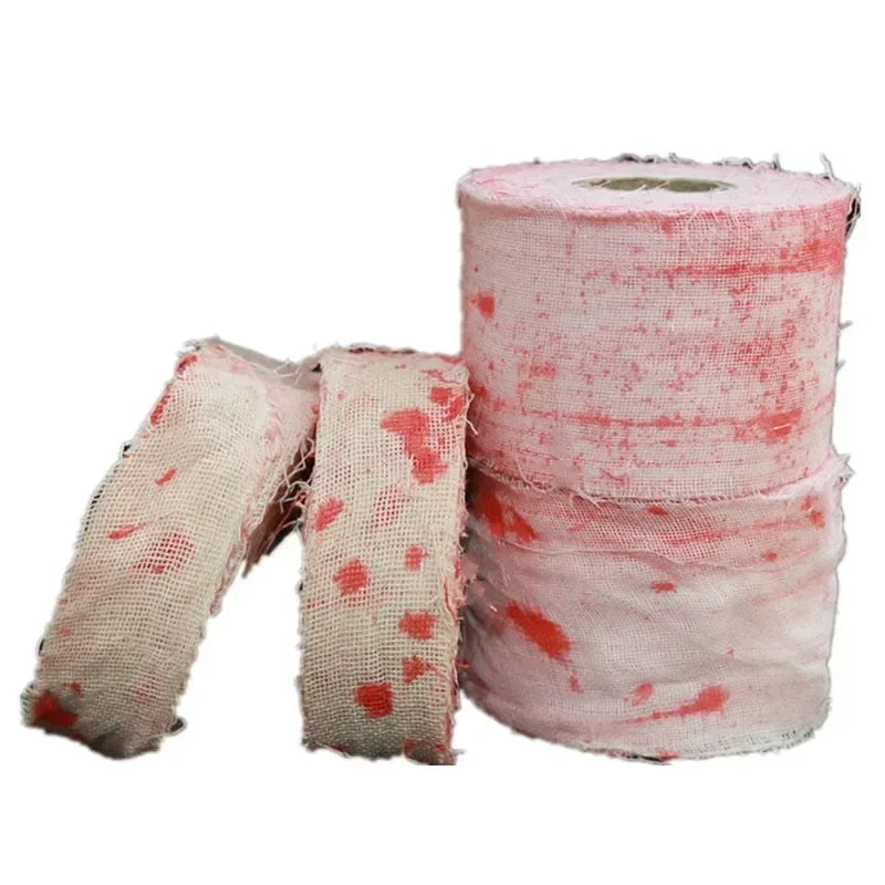 Halloween Bloody Gauze Roll Bloody Bandage  Wrap Fake Blood Creepy Costume Gauze Mummy Zombie Costume Accessories Party Decor