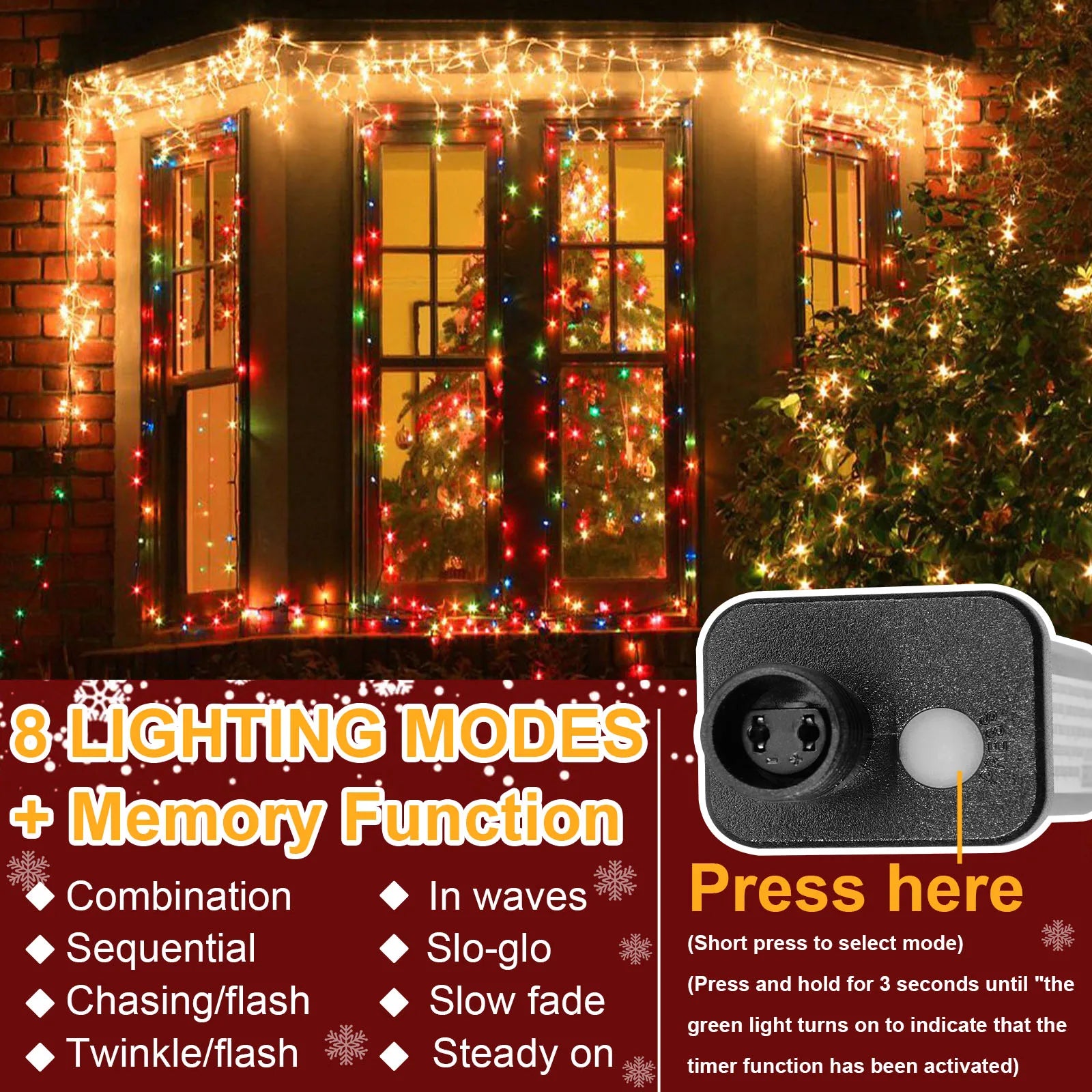 Memory LED Icicle String Lights 5/10/15M Waterproof Outdoor Christmas Fairy Lights 8 Modes Timer Xmas Newyear Decor 31V Plug