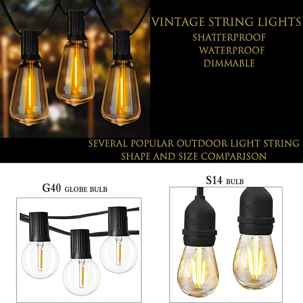 ST38 Globe Outdoor LED String Lights Plastic Shatterproof Bulbs Waterproof Patio Lights for Garden Outside Backyard Porch