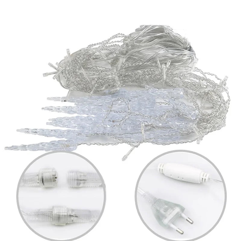 5m-28m Outdoor Christmas Garland LED Curtain Icicle String Lights Fairy Light Droop 0.6-0.8M Mall Garden Street Decorative Light