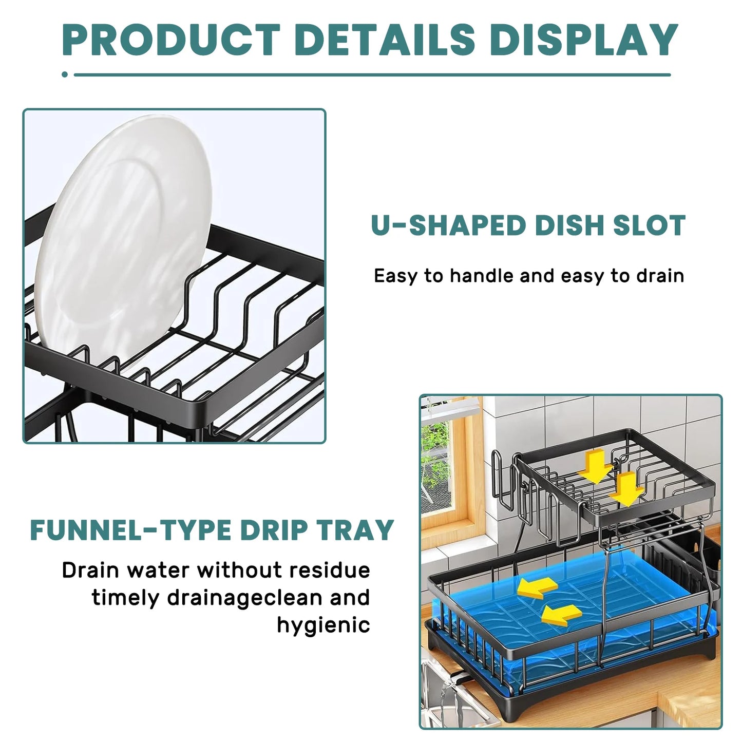 Large 2-tier dish drying rack for kitchen countertops, removable large-capacity dish draining rack - You Offer