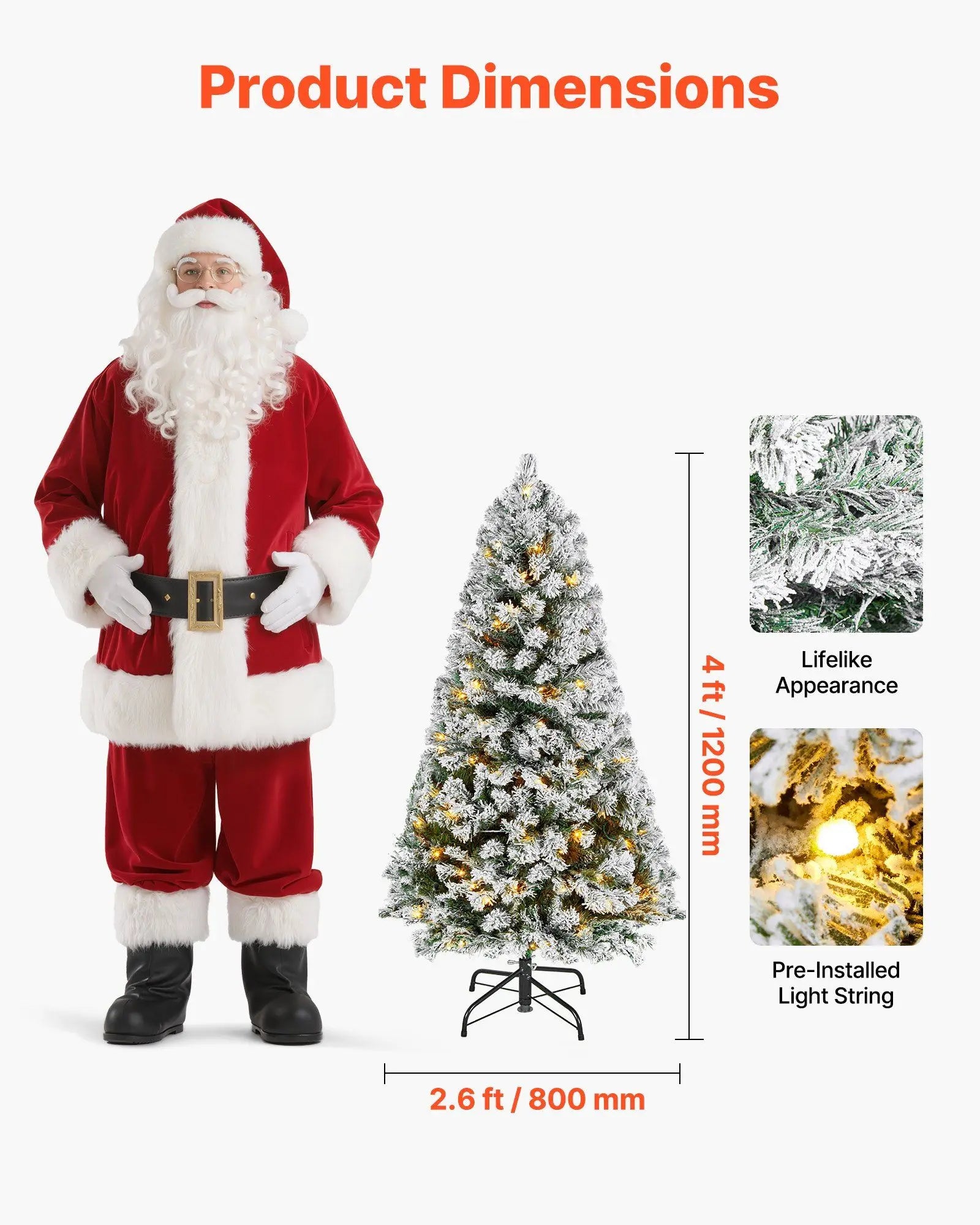 4ft Prelit Flocked Christmas Tree with 120 Warm White LEDs & 8 Modes, Full Artificial Xmas Tree for Home Office Party Decor