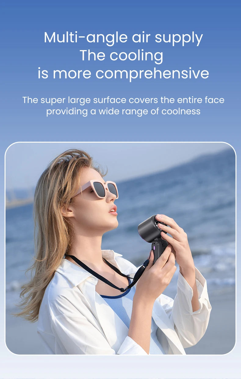 2025 New Ice Pack High-Speed Handheld Eletirc Fan 100 Speed Adjustable Folding Mini Fan Portable Outdoor Hanging Neck Small Fan