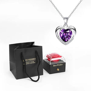Heart Pendant Necklaces For Women With Rose Flower Gift Box Girlfriend Mother Family Birthday Fashion Romantic Surprise Gifts - You Offer
