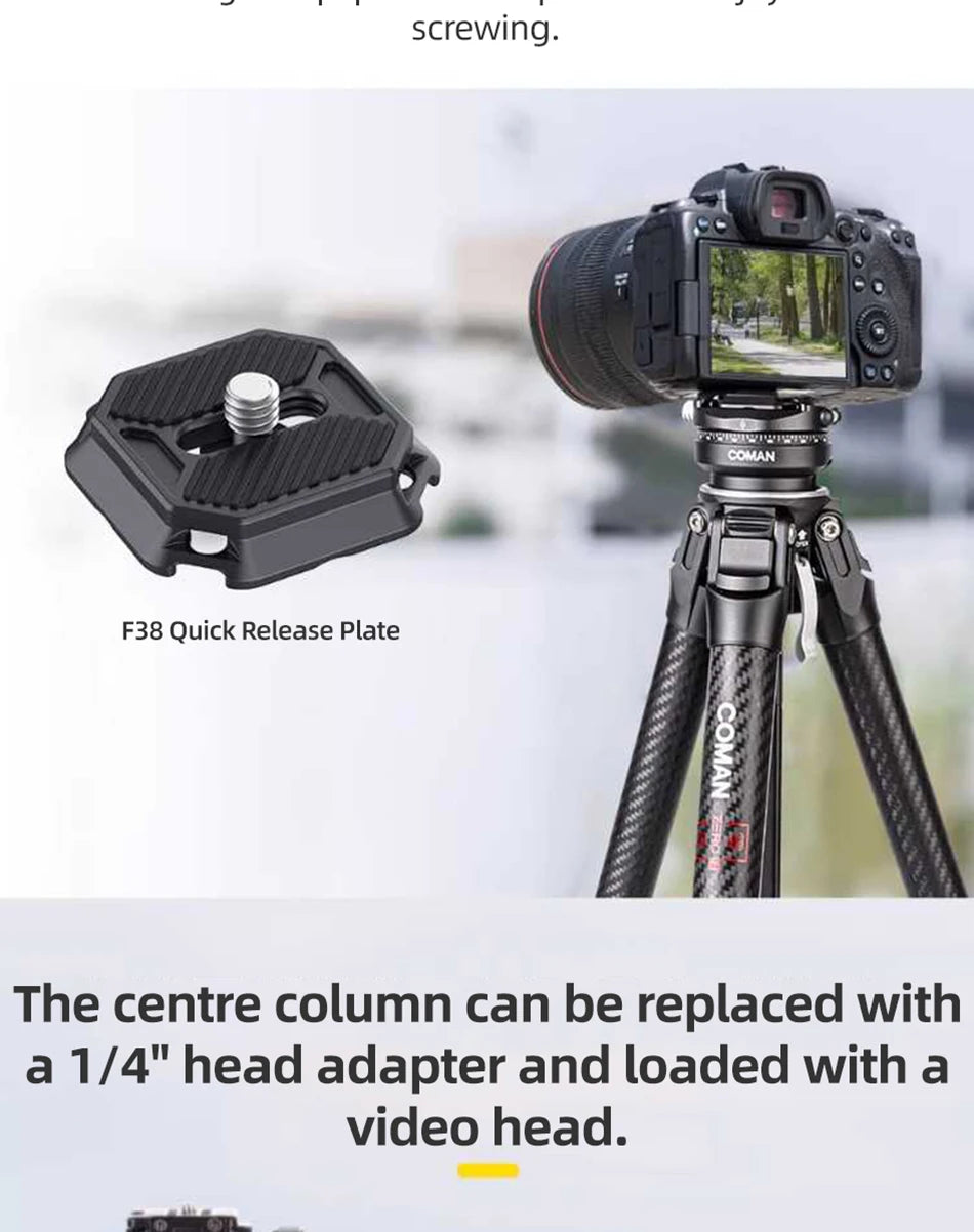 COMAN Zero F38 Carbon Fiber Travel Tripod Lightweight Professional Dslr Camera Tripod For Film making Smartphone Maxload 39.6lbs