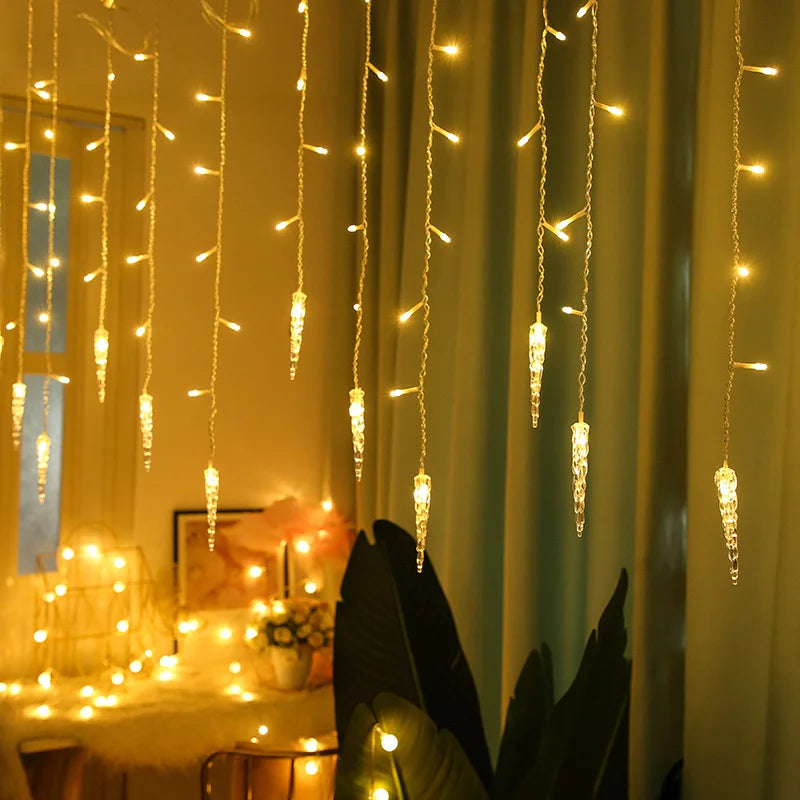 5m-28m Outdoor Christmas Garland LED Curtain Icicle String Lights Fairy Light Droop 0.6-0.8M Mall Garden Street Decorative Light