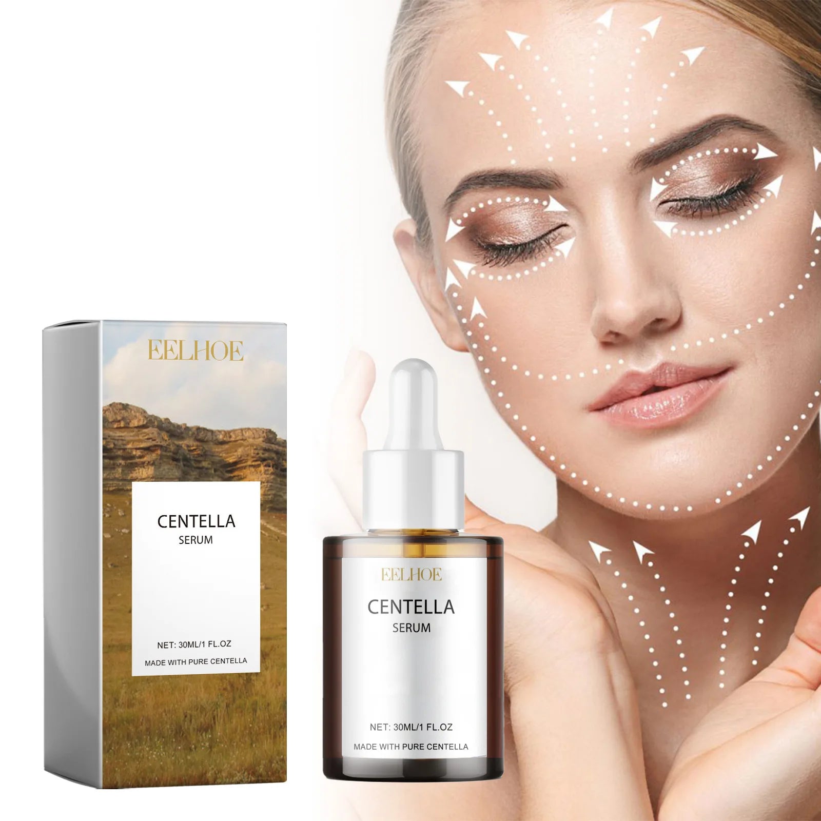EELHOE Centella Serum Deep Hydration Pore Shrinking Smooth Moisturizing Facial Skin Rejuvenation Hyaluronic Acid Face Serum 30ml