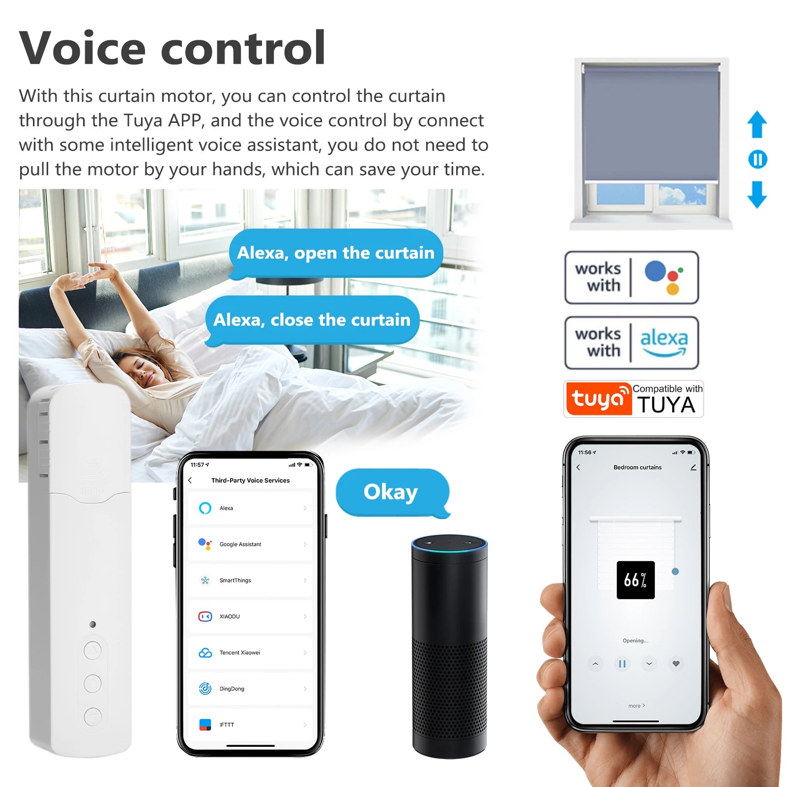 WiFi TM616EGWT Intelligent Pull Bead Curtain Motor Electric Curtain Motors phone APP Control Voice Control Quiet for Alexa Home - You Offer