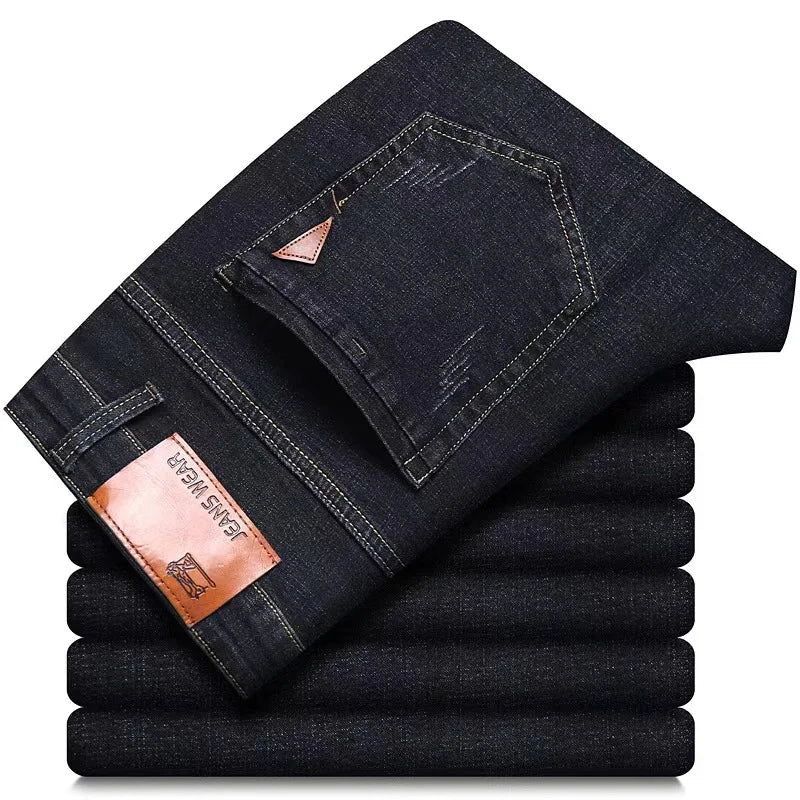 Men's Fashion Straight Leg Jeans Men's 2025 Spring Autumn New Elastic Slim Fit Pants Comfortable  Soft Business Denim Pants Men - You Offer