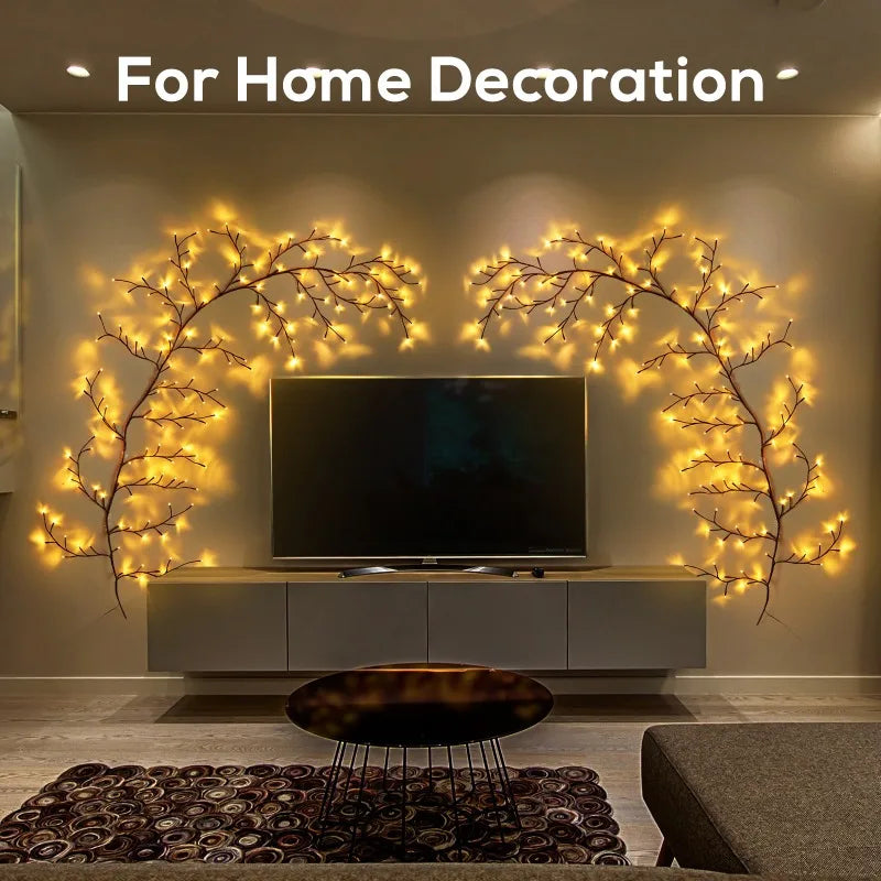 USB-Powered Willow Vine Fairy Lights - Bendable Tree Branches with 8 Modes Outdoor Party Decor for Valentine's Day Holidays