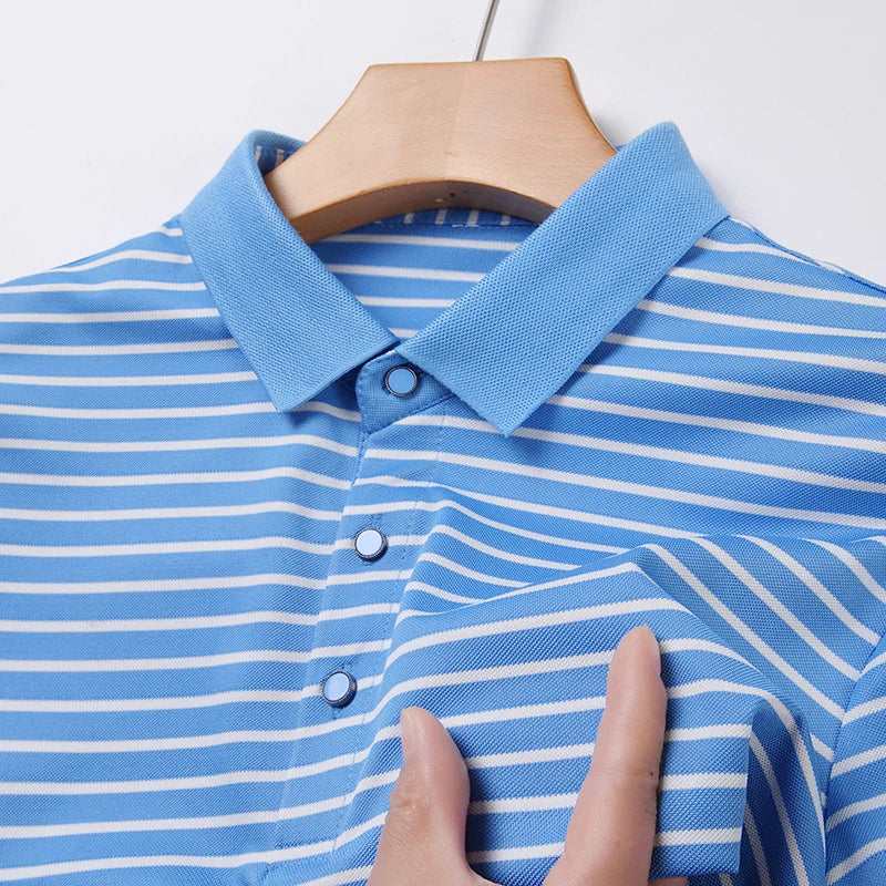 2026 Men's New Striped Cotton Business Casual Short Sleeved POLO Shirt Fashion Short Sleeved Comfortable and Breathable Top
