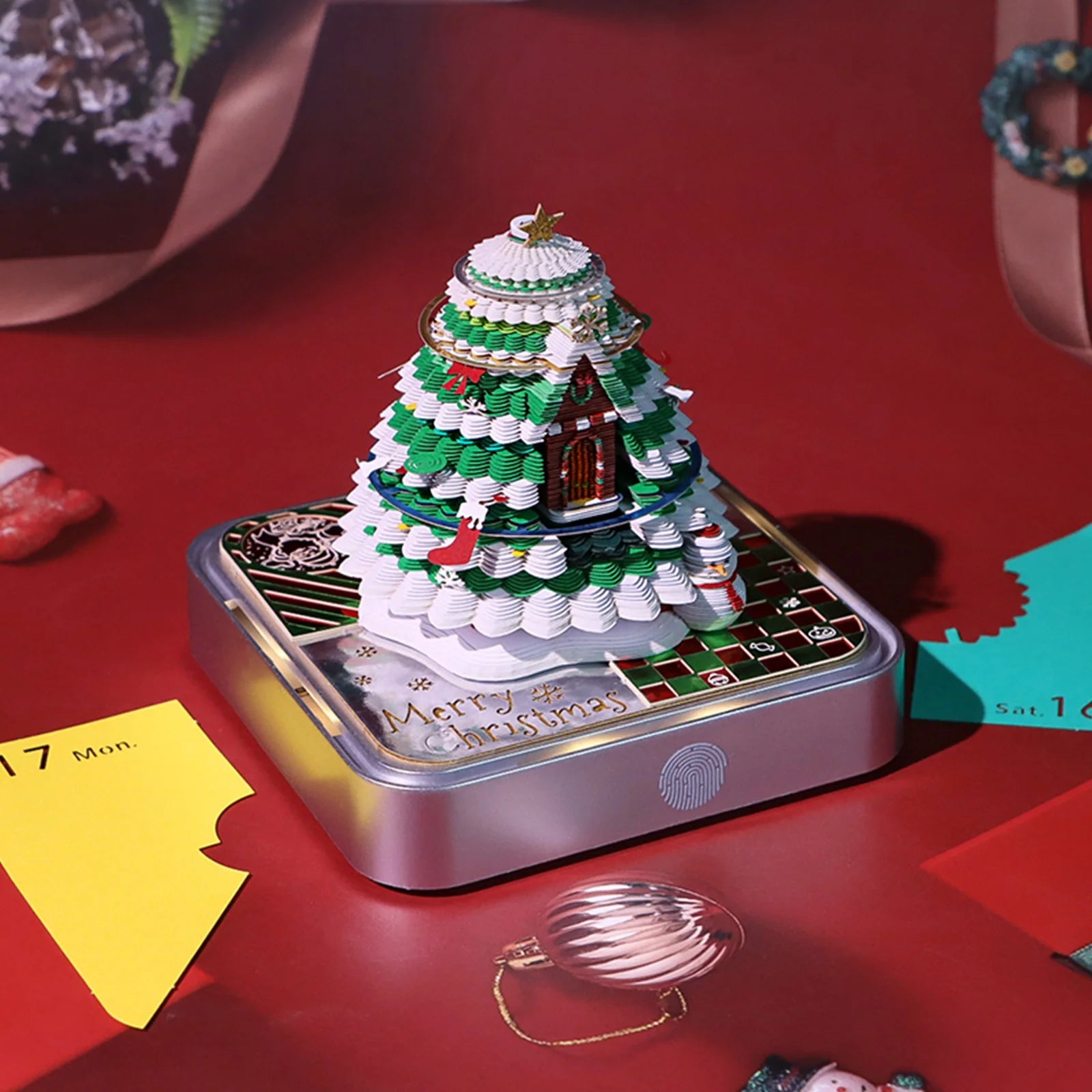 Desk Time Piece Calendar 2026 Desk Calendar With Light 3D Tear-away Calendar Paper Carving Art Memo Pad Notepad Christmas