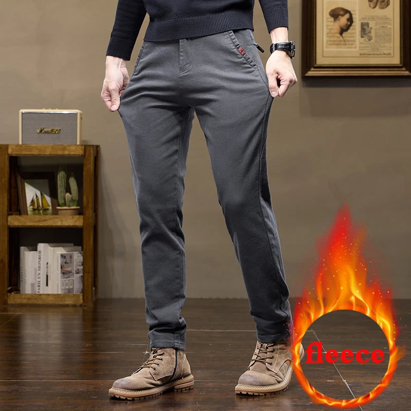 Warm Fleece Pants Winter Man Cowboy Man Thermal Fleece Lined Korean Fashion Slim Thicken Plush Wool Boot Cut Jeans Men