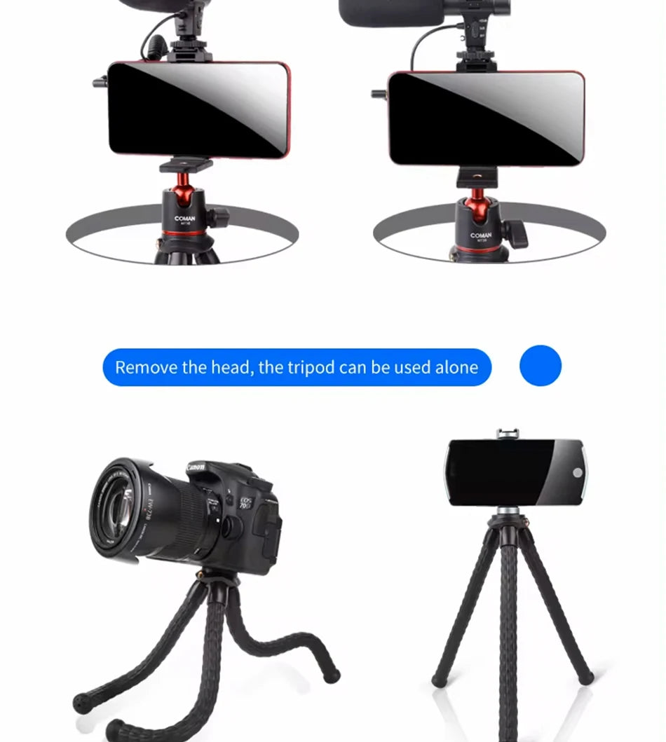 COMAN MT-35 Flexible Camera Tripod Hidden Phone Tripod Mount With Cold Shoe Smartphone DSLR Tripod For iPhone 15 Pro Max Samsung