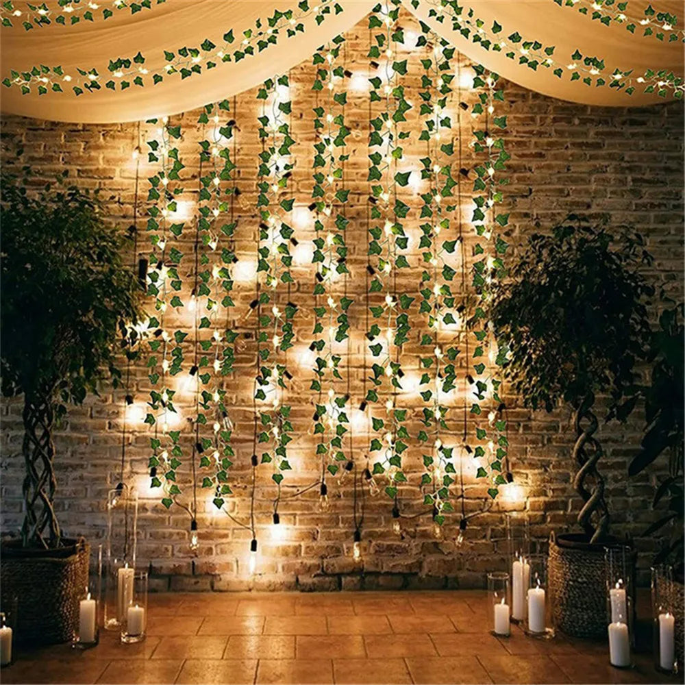 10m 100led Solar String Fairy Lights Outdoor Waterproof Ivy Lights LED Artificial Maple Leaf Christmas for Garden Decoration