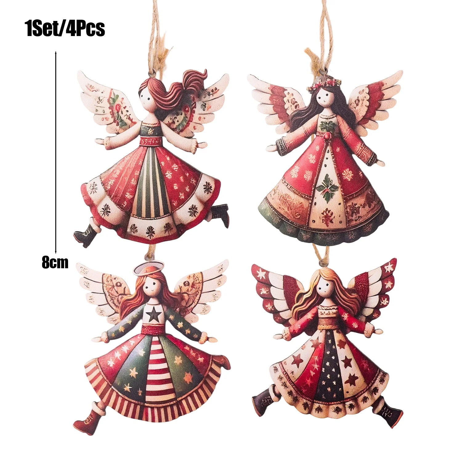 4/40pcs Christmas Tree Hanging Pendant Angels Doll Pendant Wooden Angels Decorations for Christmas Party New Year Wedding Decor