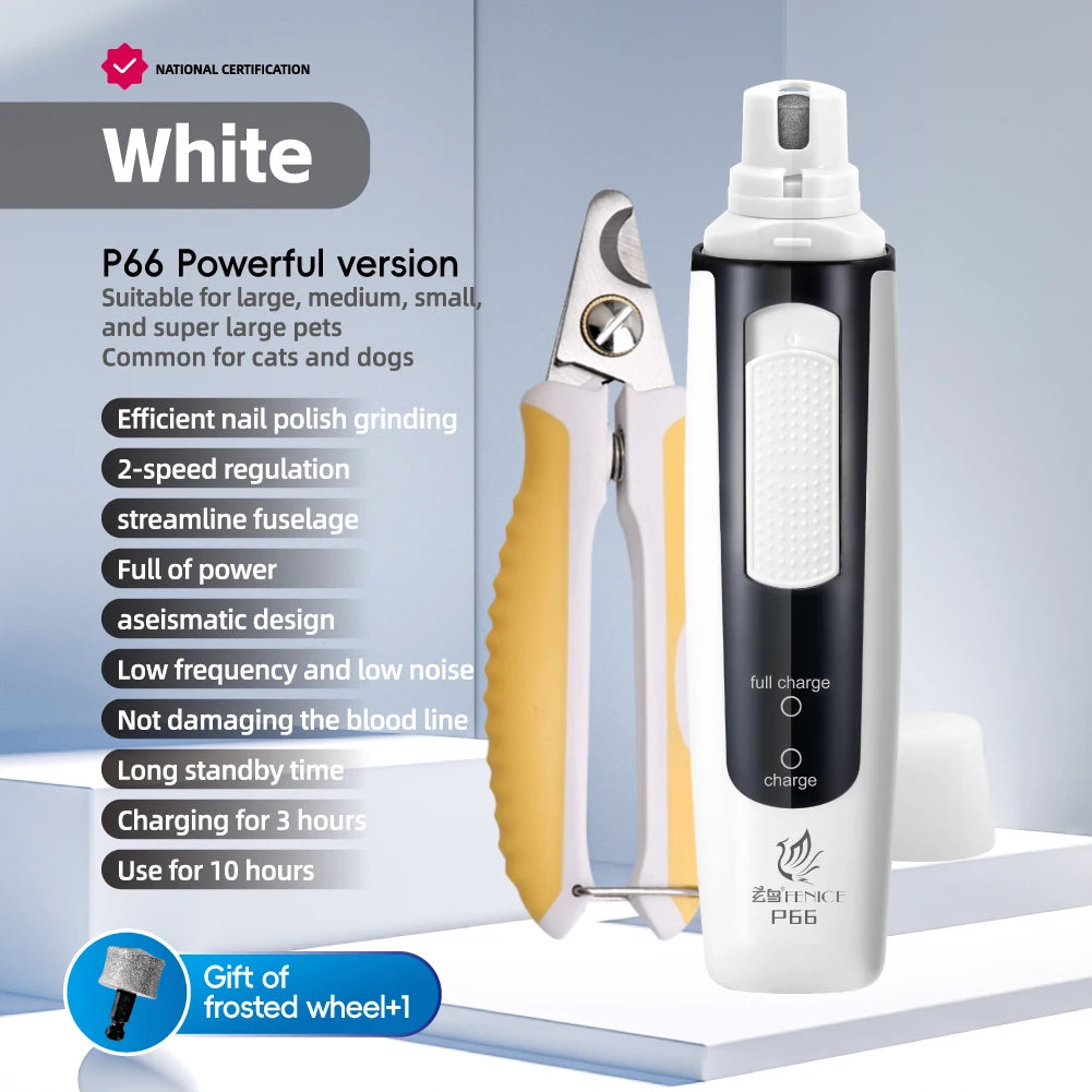 Fenice P66 USB Charging Electric Nail Grinder Rechargeable Quiet Pet Nail Clippers with Free Grinding Wheel for Dogs/Cats/Pets