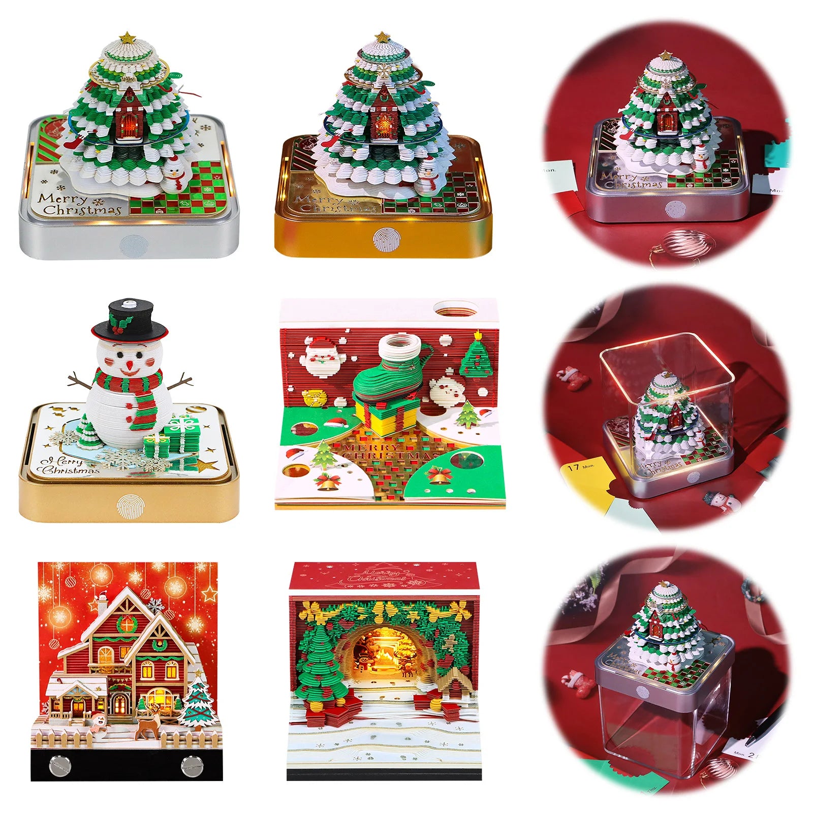 Desk Time Piece Calendar 2026 Desk Calendar With Light 3D Tear-away Calendar Paper Carving Art Memo Pad Notepad Christmas