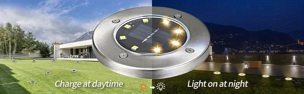 8 piece solar outdoor lights, IP65 solar disk lights, 8 LED solar ground lights, outdoor landscape lights for path, courtyard