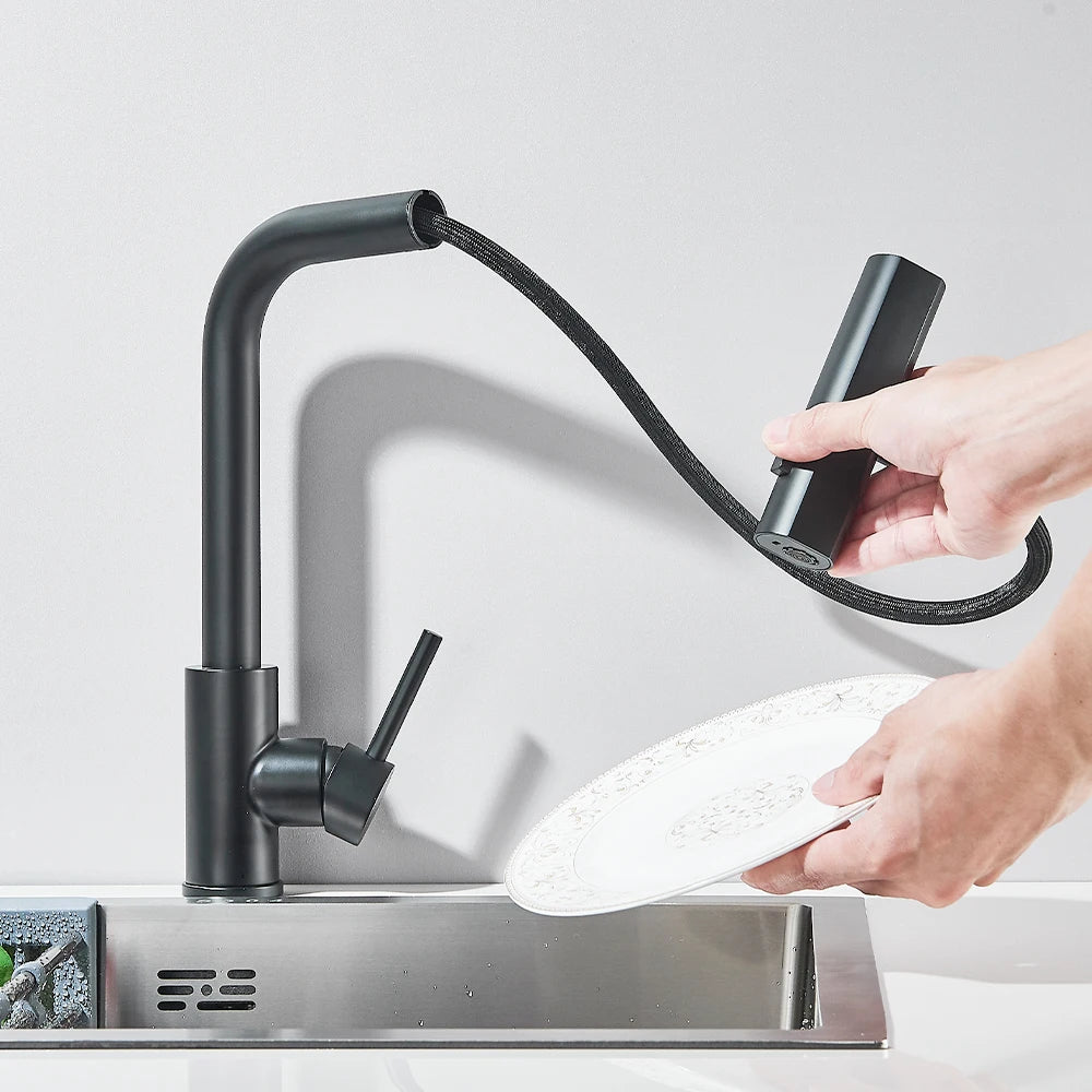 Black Kitchen Faucets Black Pull Out Rotation Waterfall Sprayer Sink Mixer Brushed Nickle Water Tap - You Offer