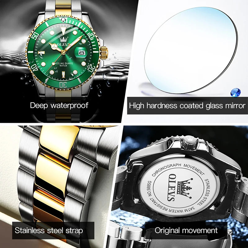 OLEVS Mens Quartz Watches Top Brand Luxury Business Waterproof Luminous Large Dial Men Wristwatches Sports Stainless Steel Watch - You Offer