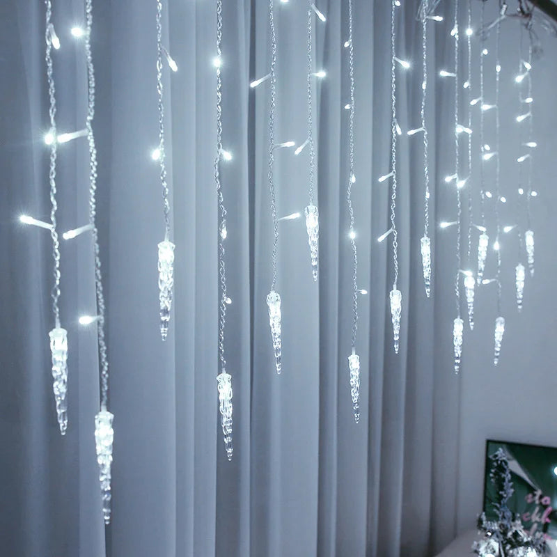 5m-28m Outdoor Christmas Garland LED Curtain Icicle String Lights Fairy Light Droop 0.6-0.8M Mall Garden Street Decorative Light