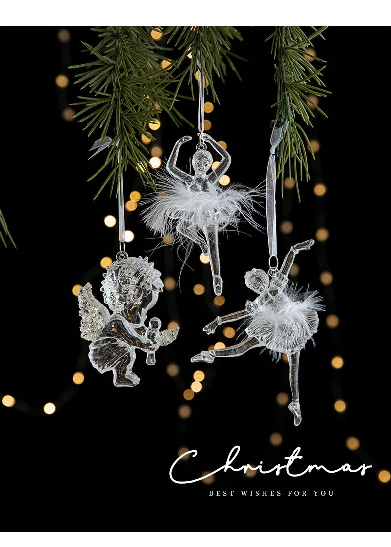Christmas Ice Crystal Pendants, Christmas Tree Decorations, Transparent Acrylic Angels, Luxury Decorations, Scene Setting Props
