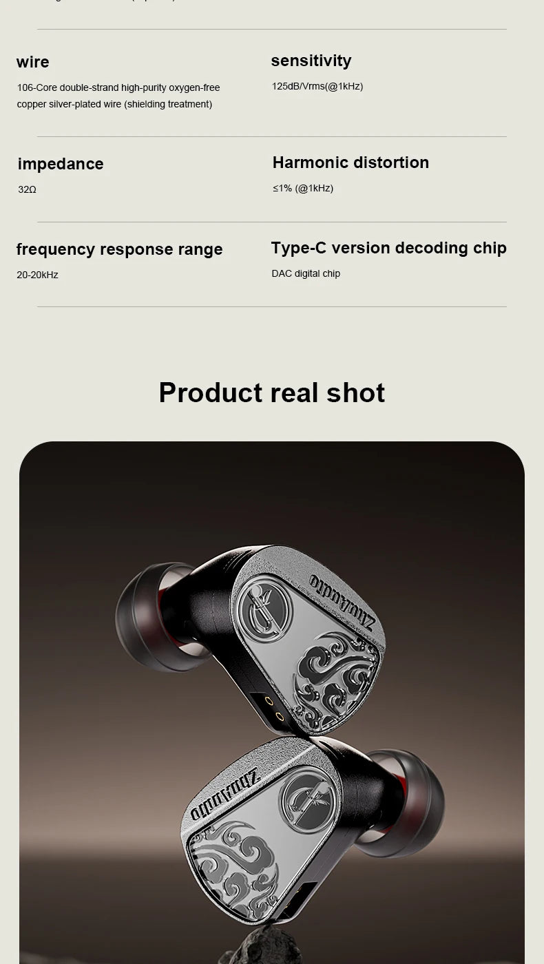 Zhulinniao JingHong Z3 2025 In-Ear HiFi Earphones Dual Dynamic Drivers High-Fidelity Metal Music Monitor Customizable