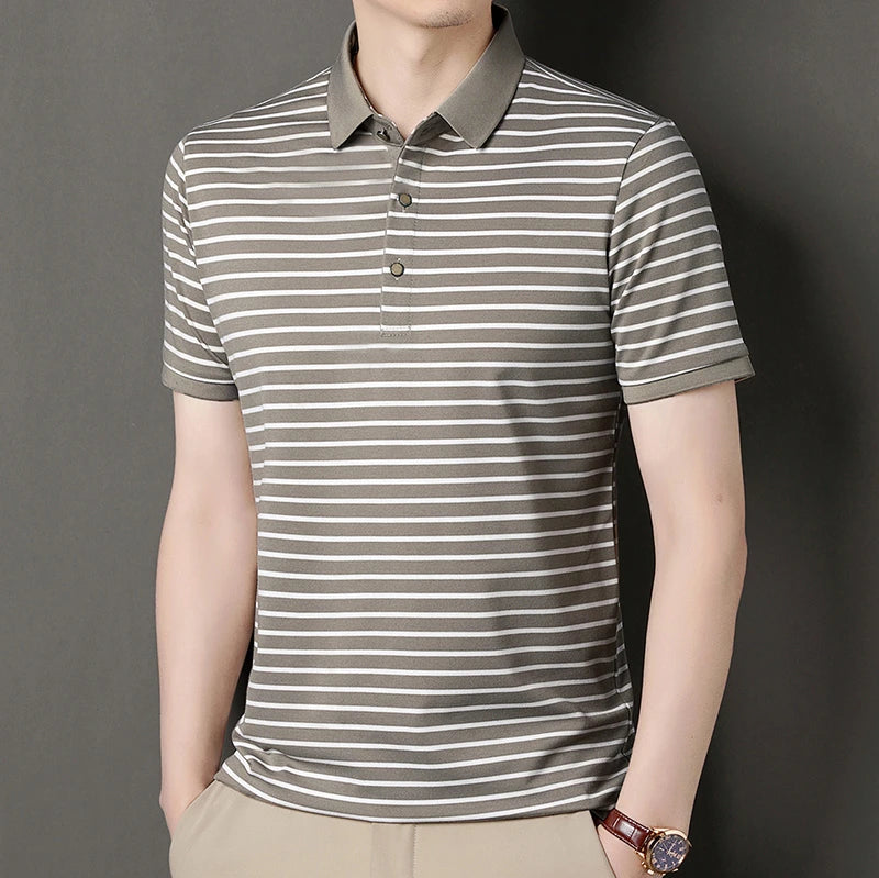 2026 Men's New Striped Cotton Business Casual Short Sleeved POLO Shirt Fashion Short Sleeved Comfortable and Breathable Top